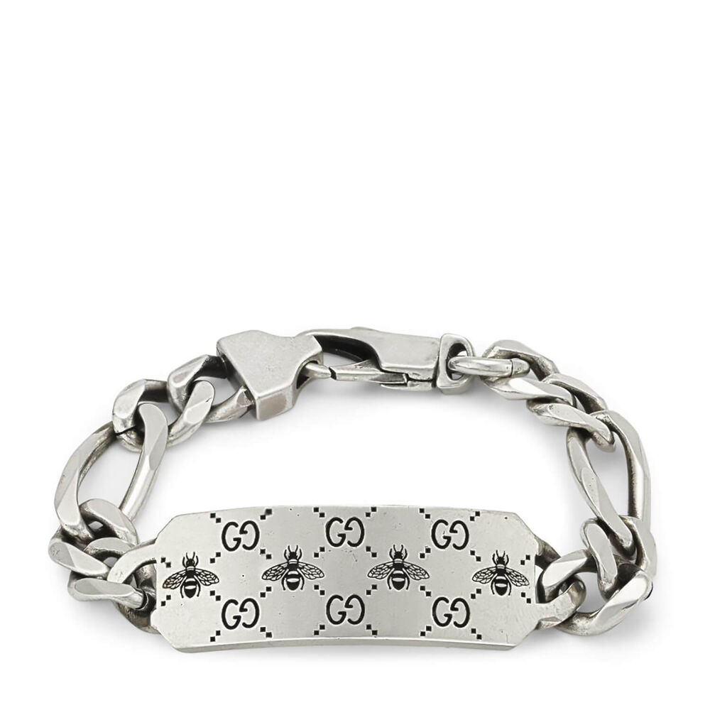 Gucci Signature Silver Interlocking Bee-Motif Tag Bracelet (Size XL, 19cm)