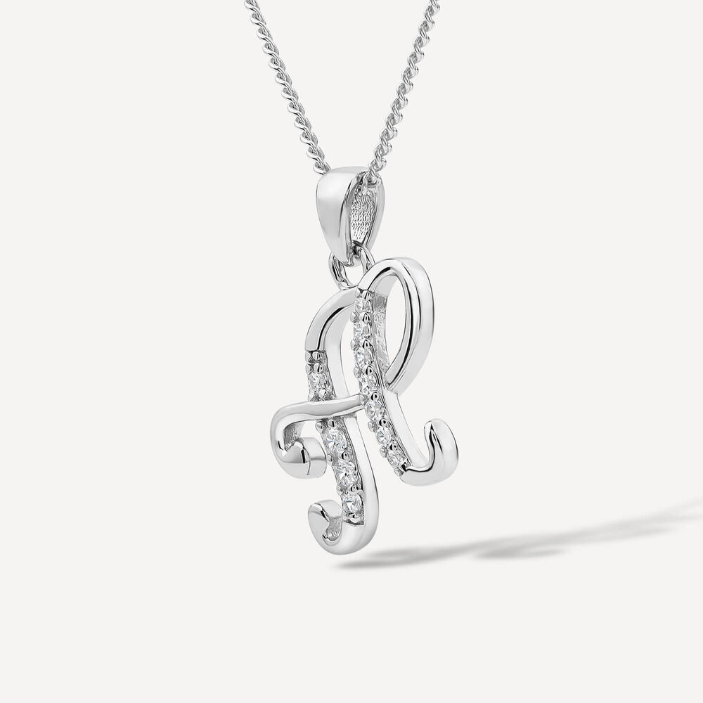 Sterling Silver Script Cubic Zirconia Initial H Pendant image number 1