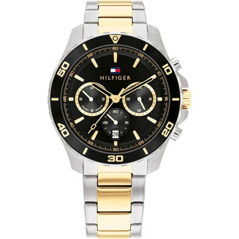 Tommy Hilfiger 43mm Black Chrono Dial Yellow Gold & Steel Case Watch image number 0