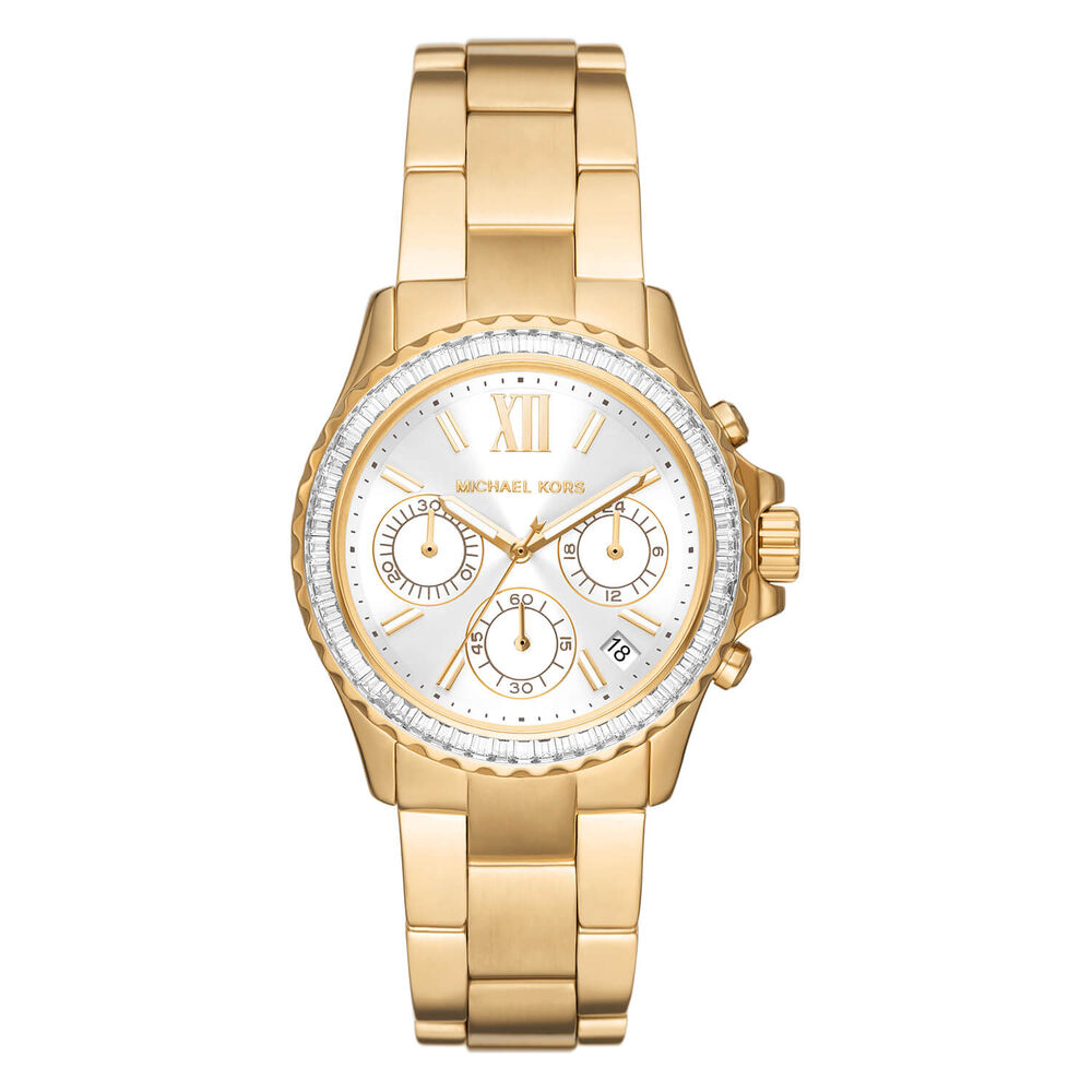 Michael Kors Everest 36mm Silver Chronograph Dial Yellow Gold IP Case Bracelet Watch