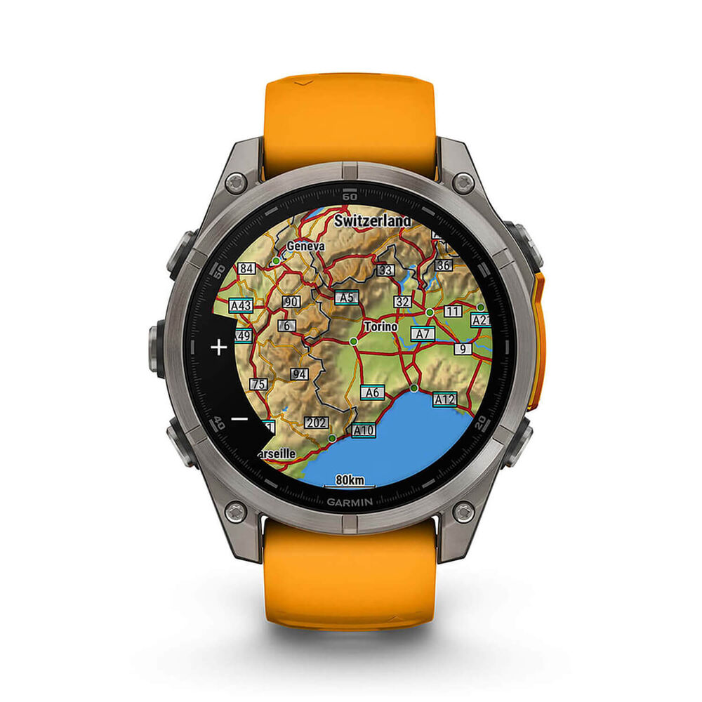 Garmin fenix® 8 AMOLED Sapphire 47mm Titanium Case Spark Orange Graphite Silicon Strap Watch image number 7