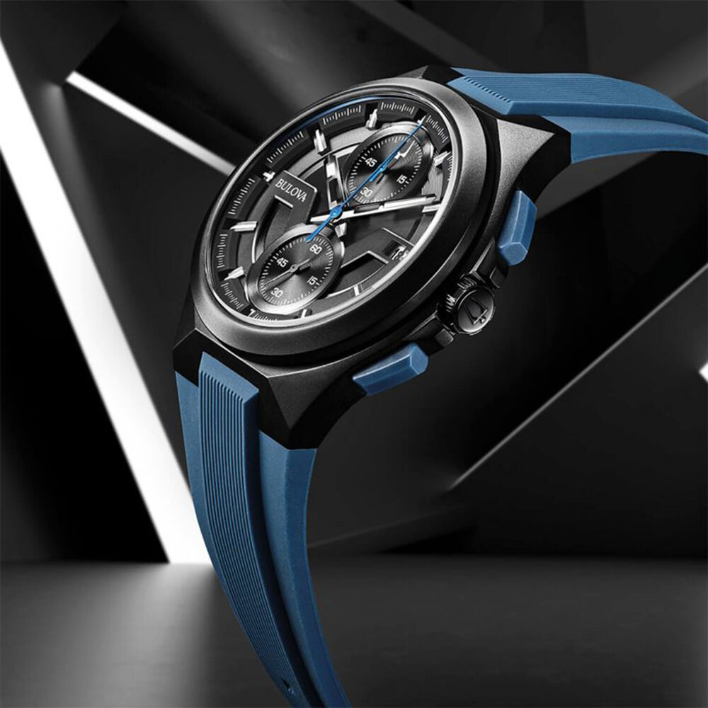 Bulova Maquina Chronograph 46mm Black Dial Blue Strap Watch image number 3