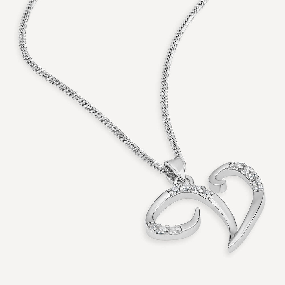 Sterling Silver Script Cubic Zirconia Initial V Pendant image number 2