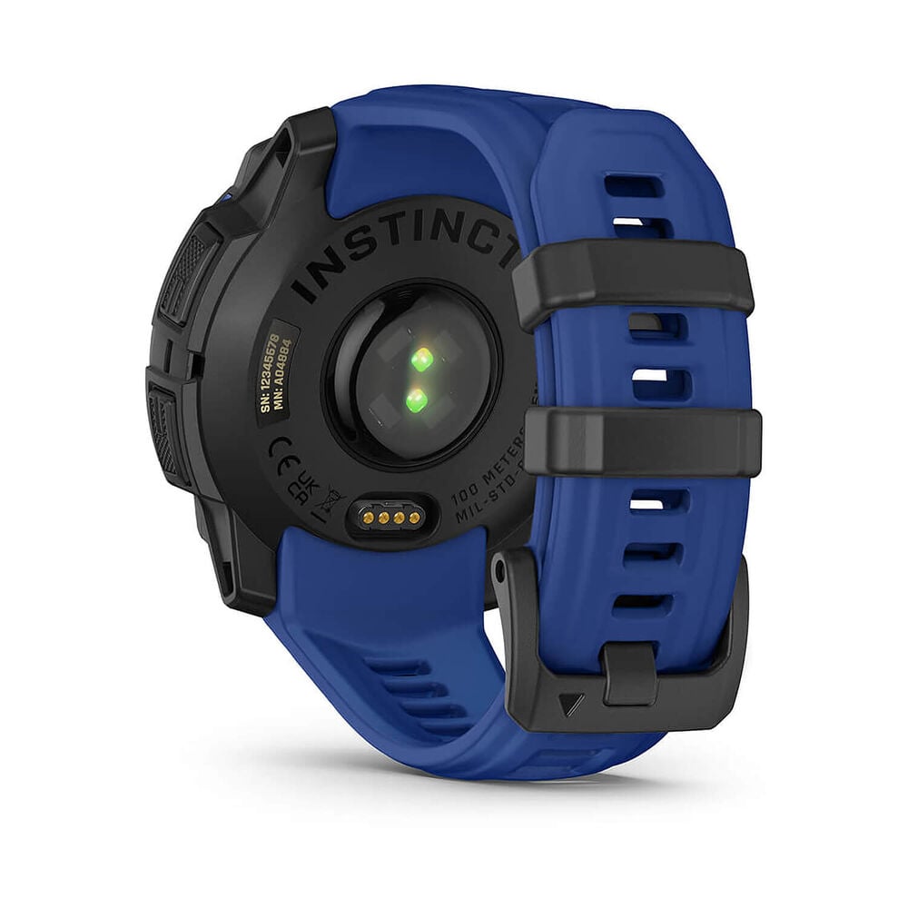Garmin Instinct 3 45mm AMOLED Black Bezel Bolt Blue & Black Silicone Strap Watch image number 5