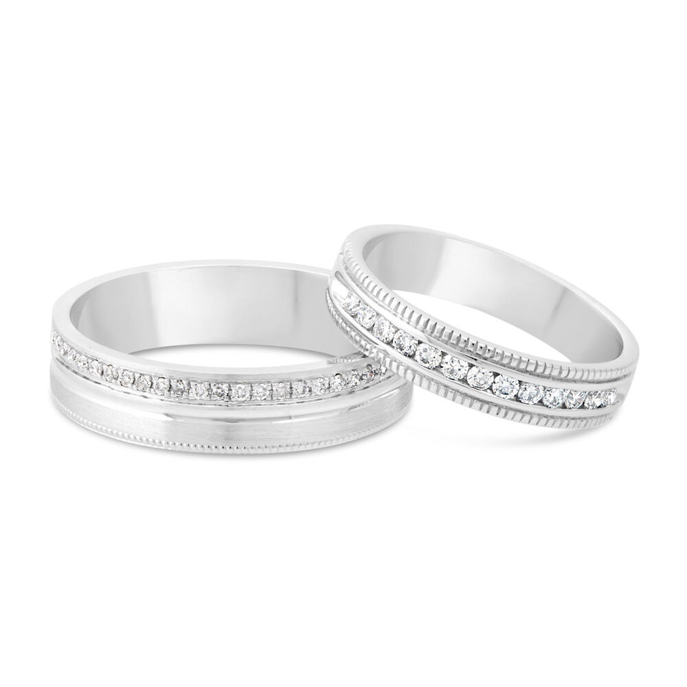 Men's 9ct White Gold Diamond-set 5mm Wedding Ring image number 4