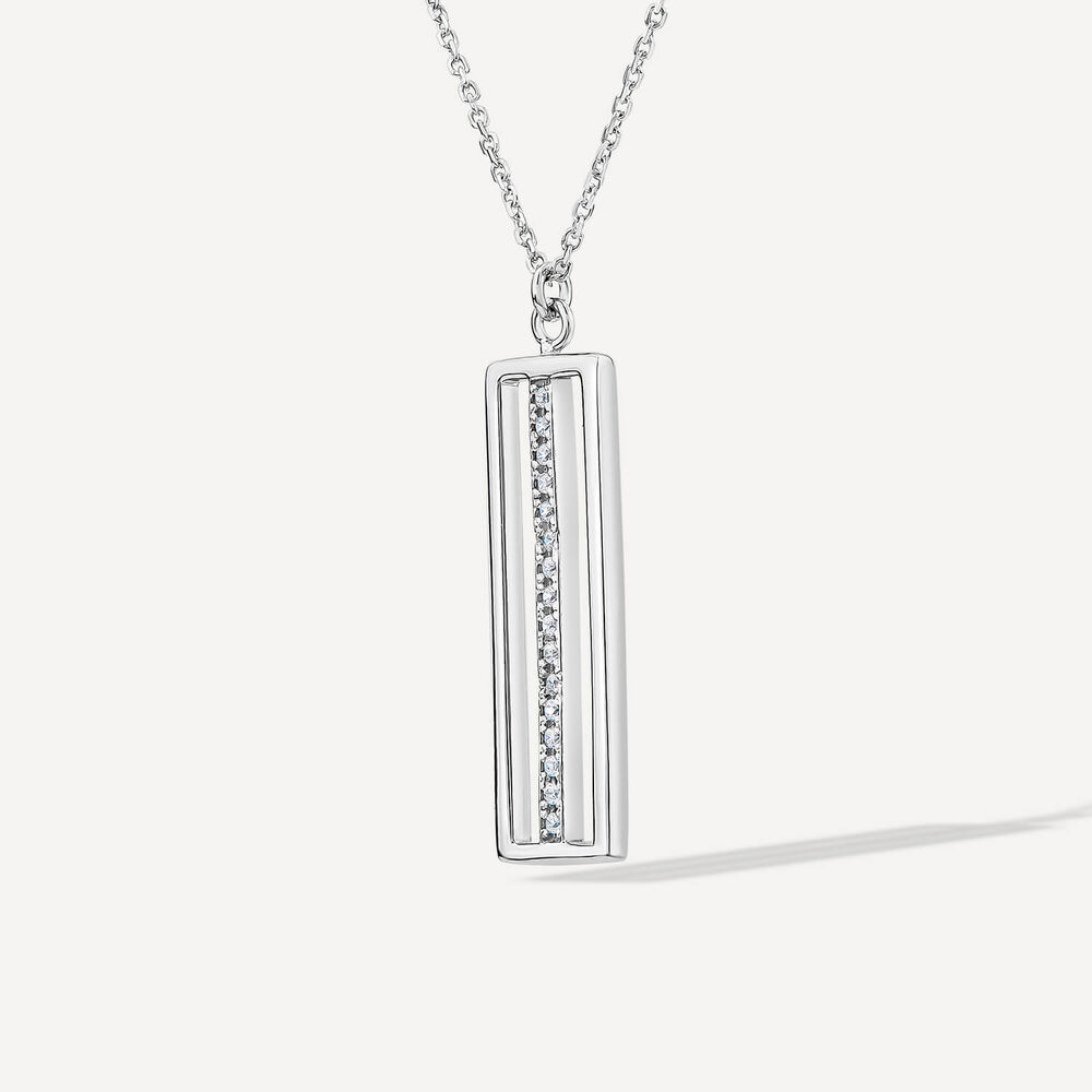 9ct White Gold Open Rectangle Bar Cubic Zirconia Centre Pendant image number 1