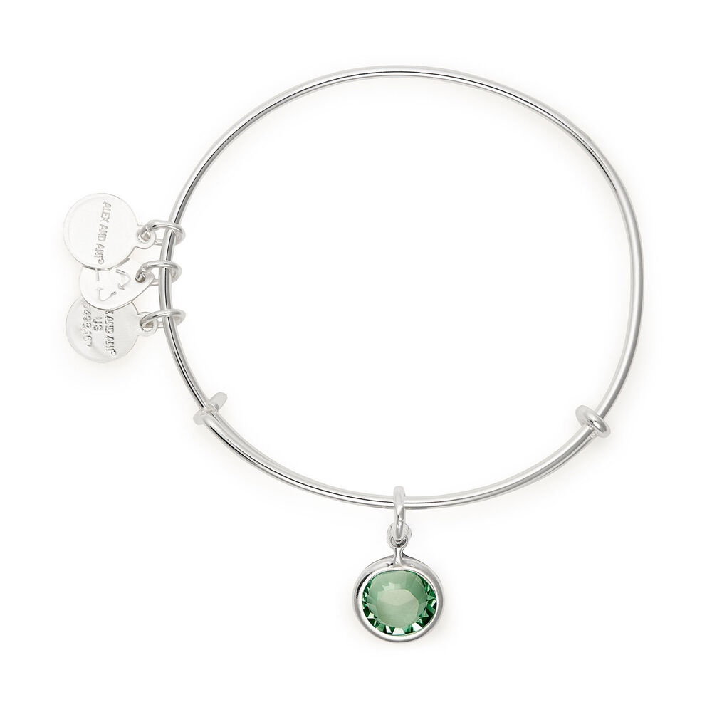Alex And Ani Silver-Tone Peridot Swarovski Crystal August Birthstone Bangle image number 1