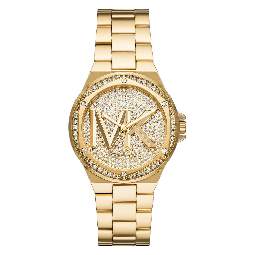 Michael Kors Lennox 37mm MK Cubic Zirconia Set Dial Yellow Gold IP Case Bracelet Watch