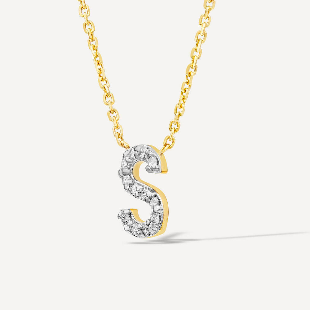9ct Yellow Gold Petite 0.048ct Diamond Initial "S" Necklet image number 1