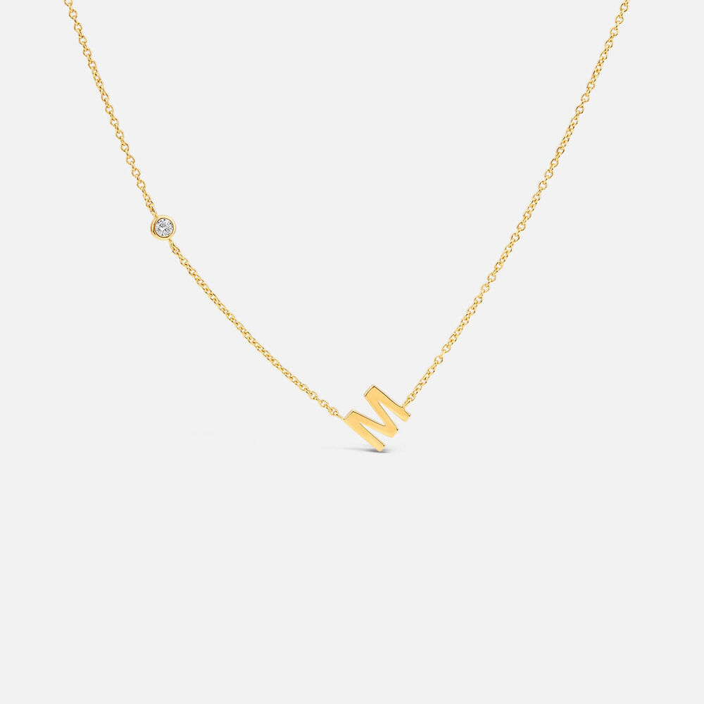 Yellow Gold Plated Vermeil Sterling Silver 0.06ct Lab Grown Diamond Initial M Necklet