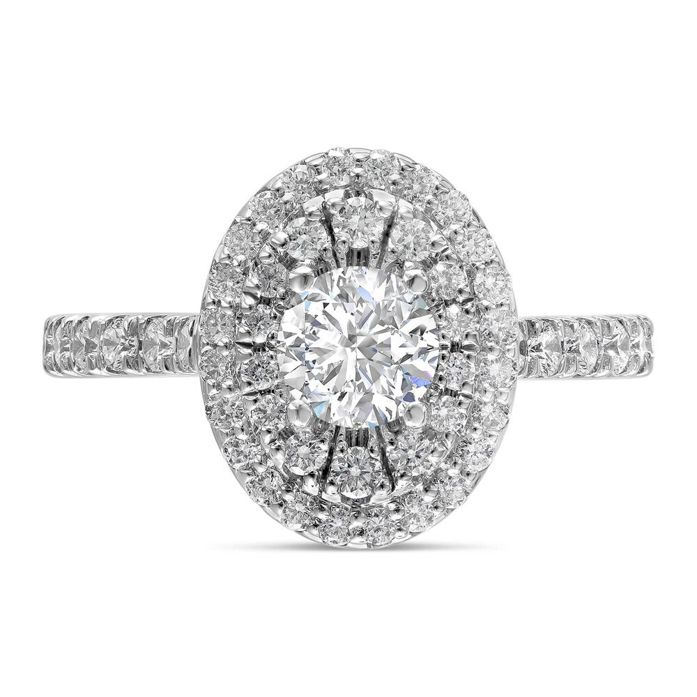 Northern Star 1.10ct Round Diamond 18ct White Gold Oval Halo Diamond Set Shoulders Ring image number 1