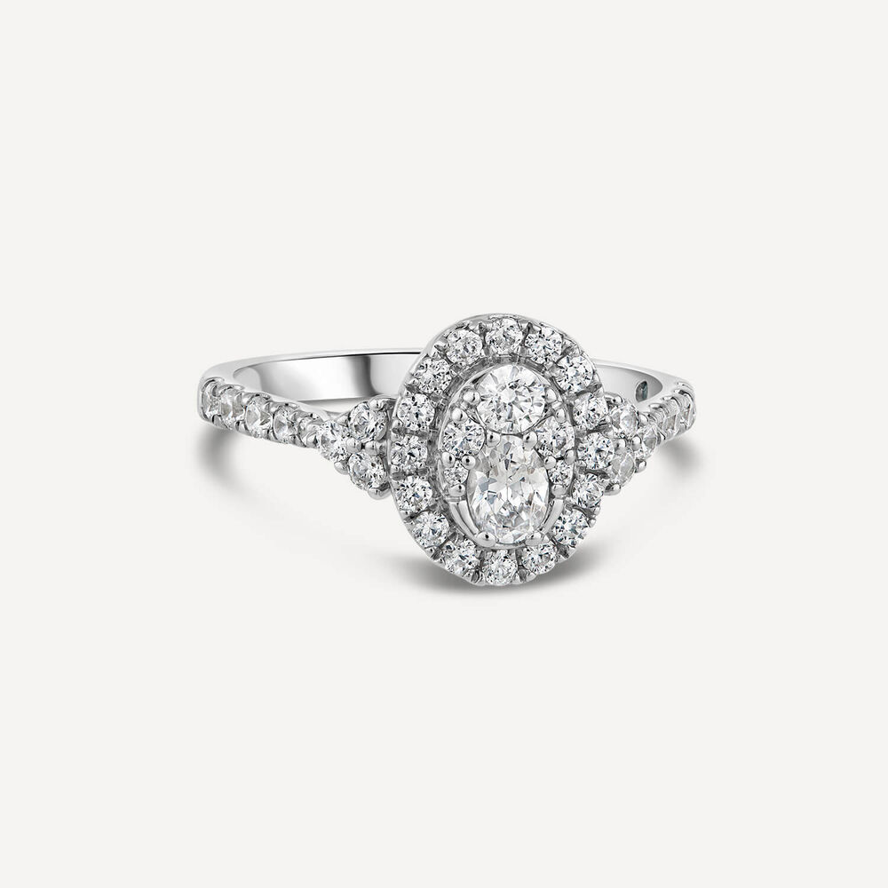 Kathy de Stafford 18ct White Gold Halle Oval Cluster with 0.75ct Sides Stone Set Shoulders Ring image number 3