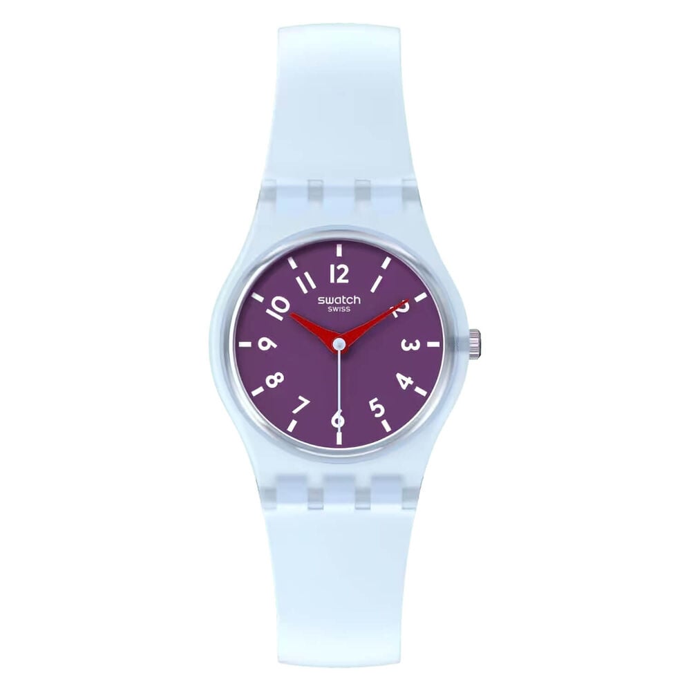 Swatch Powder Plum 25mm Purple Dial Blue Strap Watch image number 0