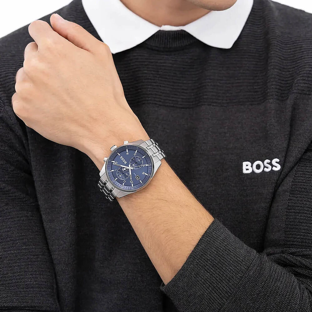 BOSS Skytraveller 44mm Blue Dial Steel Bracelet Watch image number 3