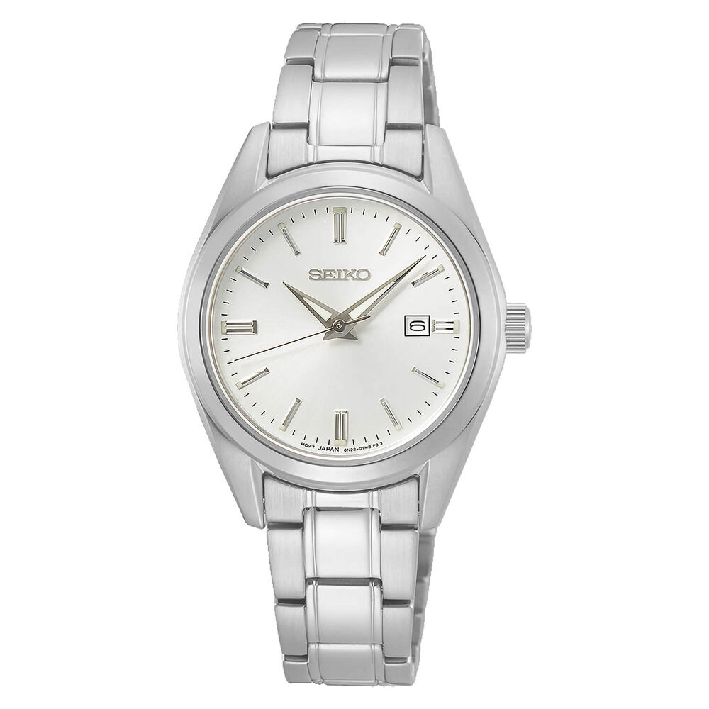 Seiko White Silver Batton Dial Stainless Steel Bracelet Watch