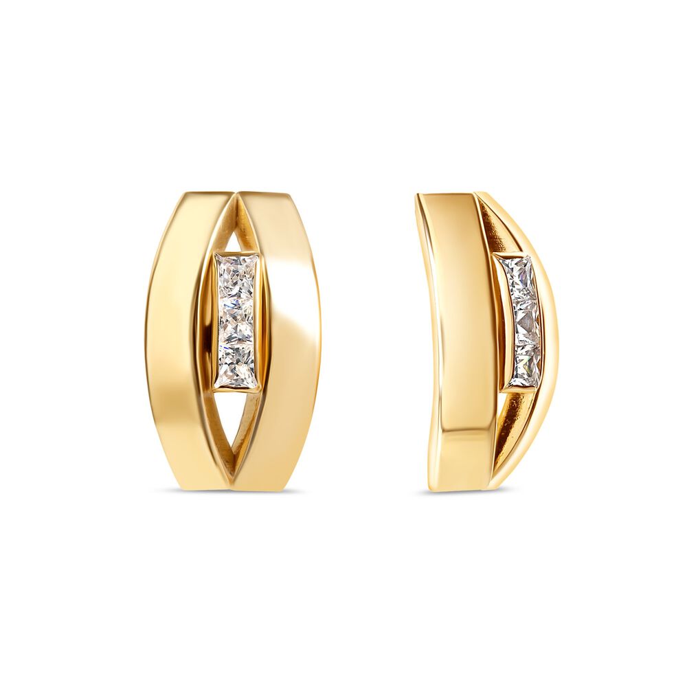 9ct Yellow Gold Three Stone Oval Stud Earrings image number 2