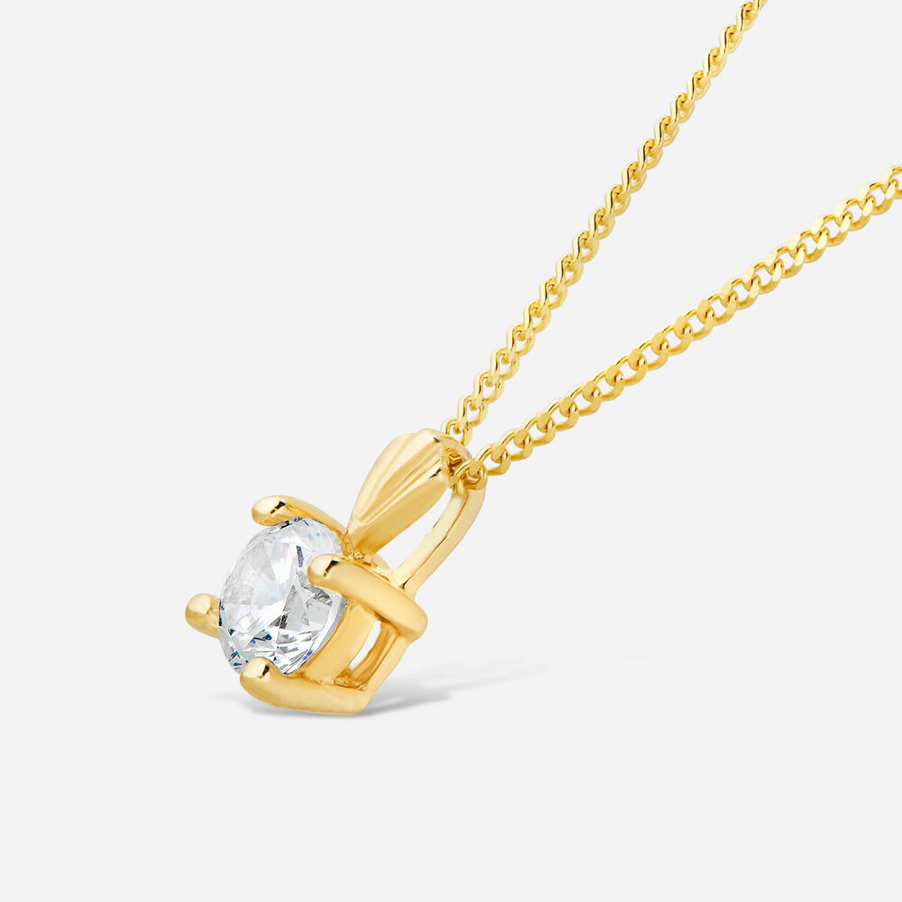9ct Gold 4mm Four Claw Cubic Zirconia Set Pendant (Chain Included)