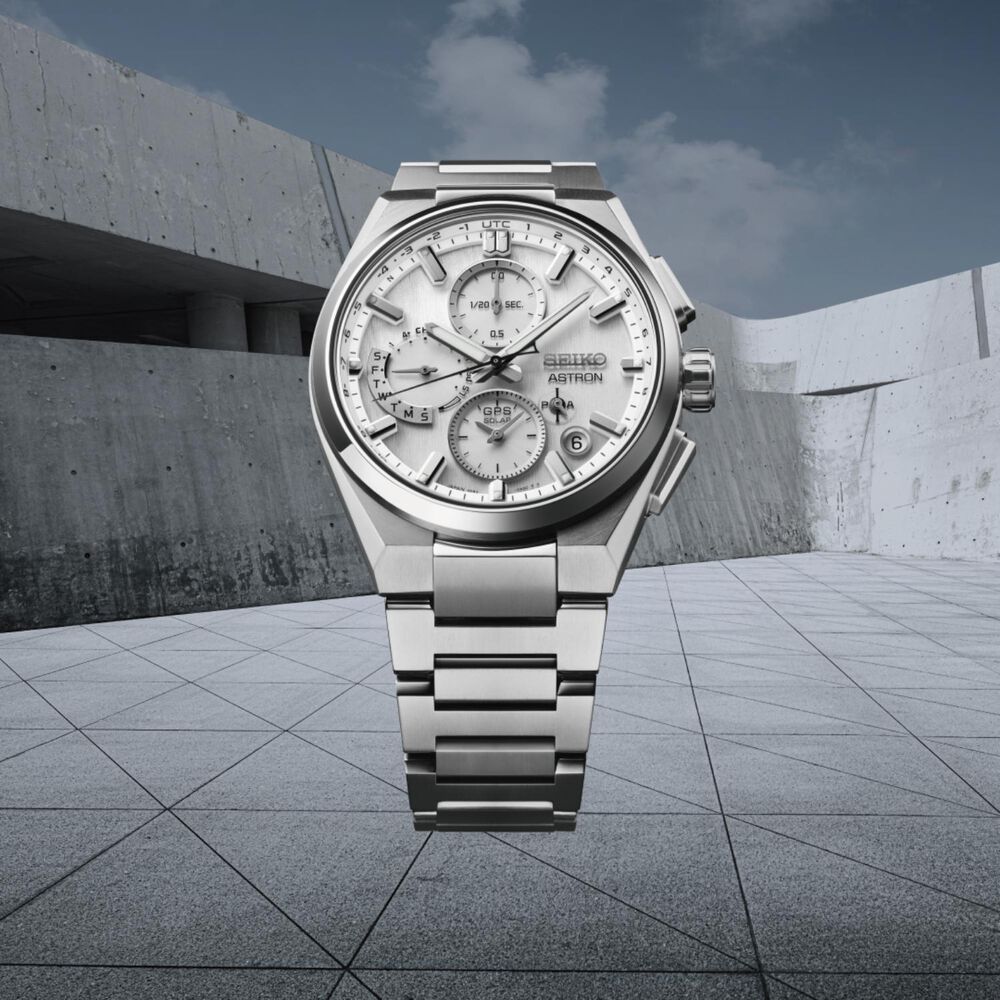 Seiko Astron GPS Solar 5X Dual-Time Chronograph 42mm Silvery White Dial Titanium Bracelet Watch image number 5