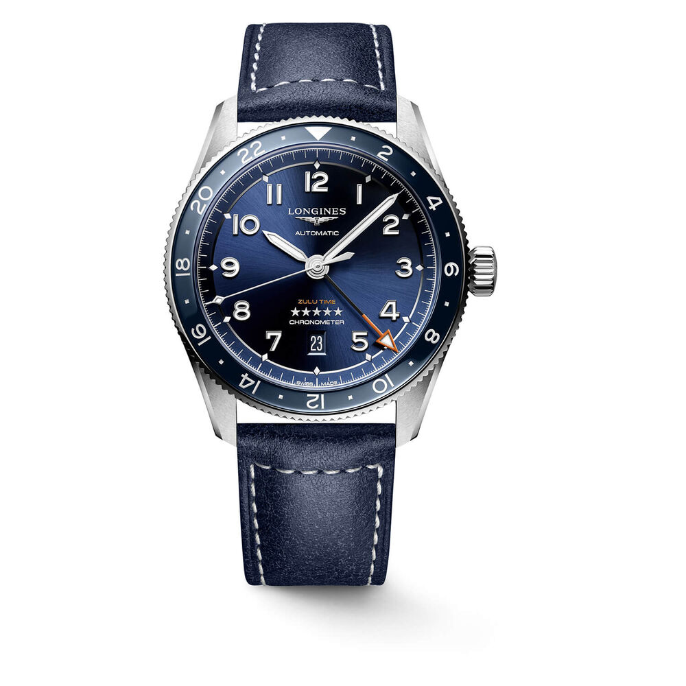 Longines Avigation Spirit Zulu 42mm Automatic Blue Dial Bezel  Blue Leather Strap Watch