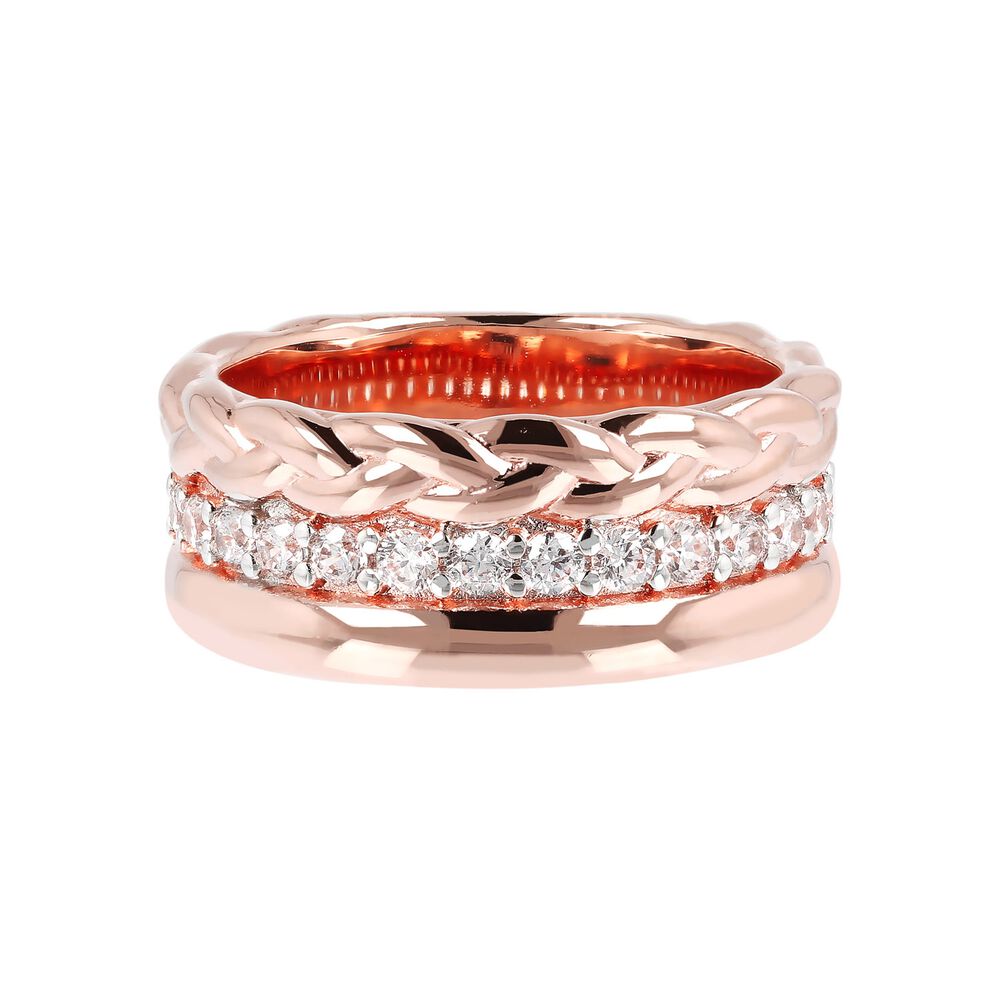 Bronzallure 18ct Rose Gold-Plated Cubic Zirconia Woven Ring