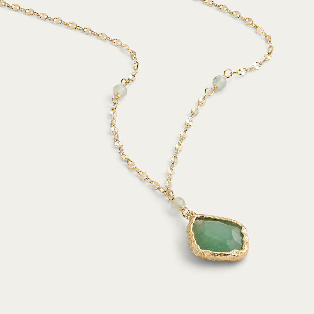 9ct Yellow Gold Beaded Chain Green Aventurine Pendant