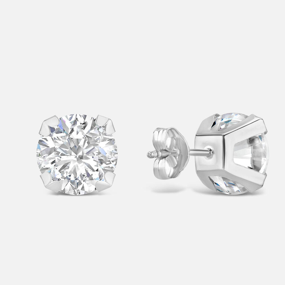 9ct White Gold 8MM Four Claw Cubic Zirconia Stud Earrings