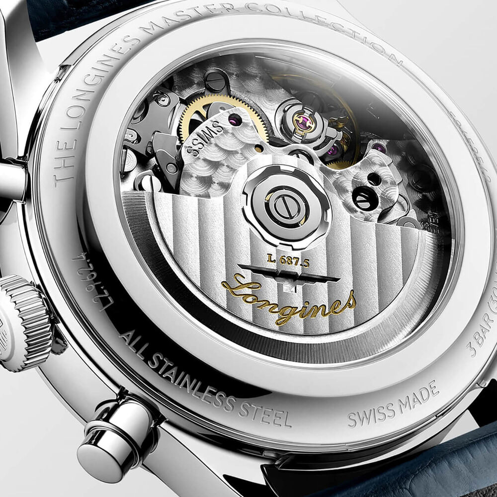 Longines Master Collection Chrono Monopusher 41mm Blue Barleycorn Dial Leather Strap Watch