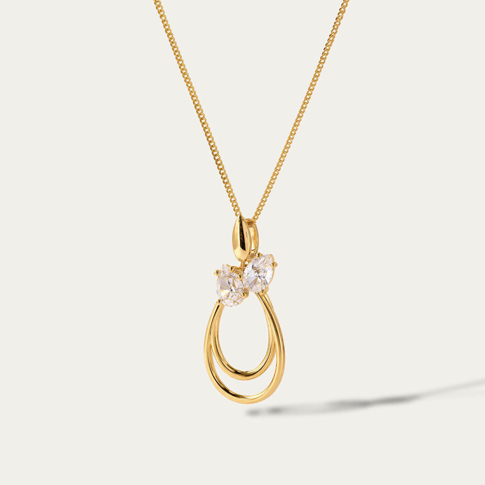 9ct Yellow Gold Two Pear Cubic Zirconia Double Teardrop Pendant
