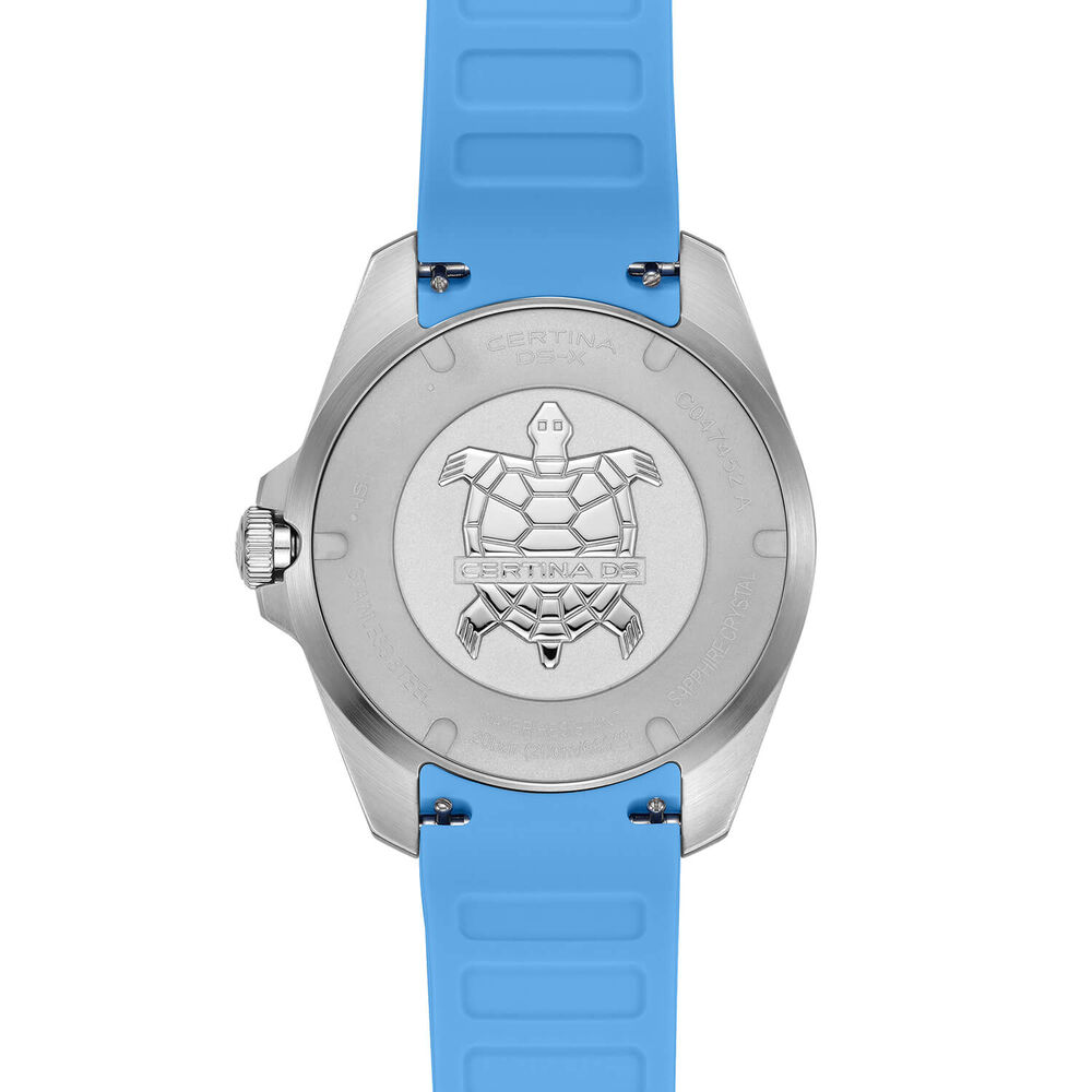 Certina DS-X GMT 41mm White Dial Turqoise Blue Rubber Strap Watch