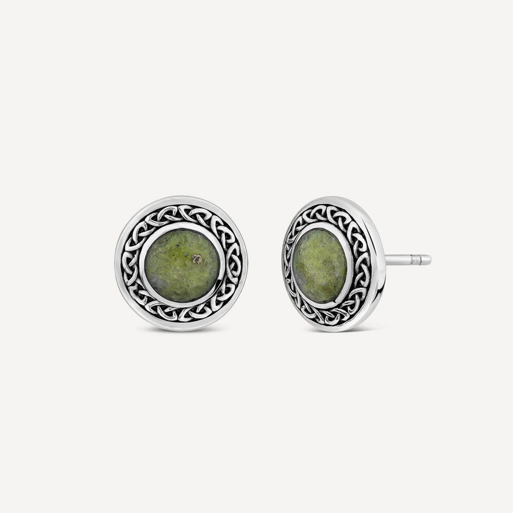 Silver Connemara Marble Celtic Knot Stud Earrings image number 1