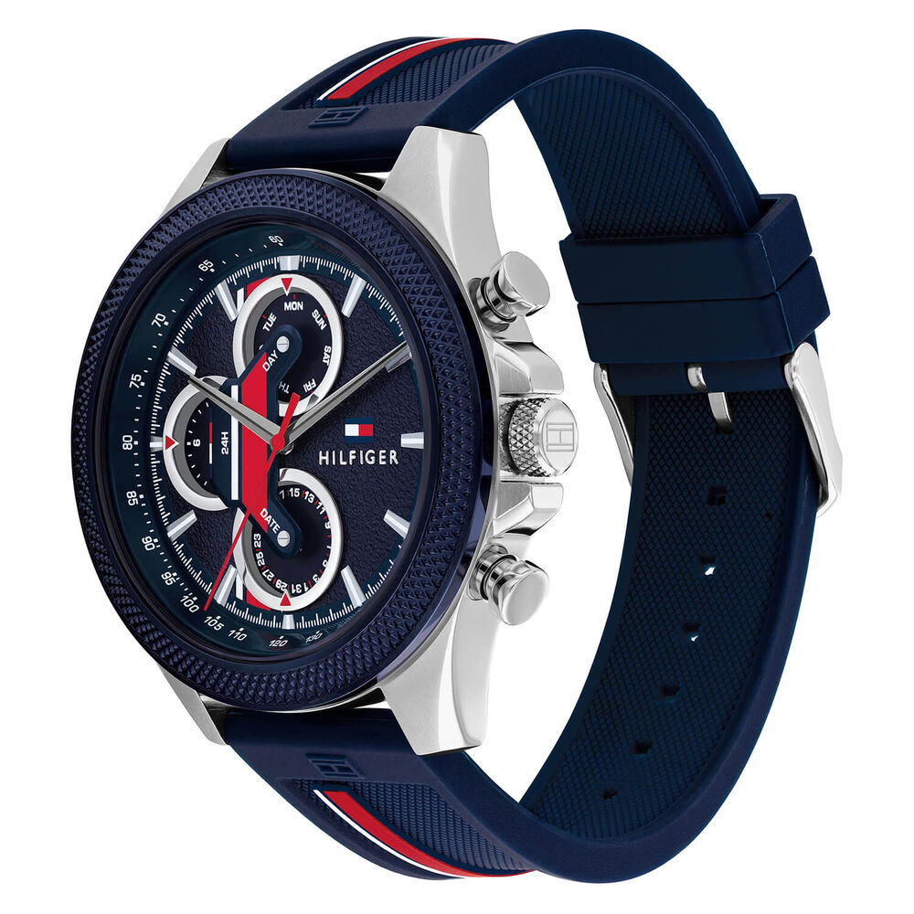 Tommy Hilfiger 46mm Red & Blue Dial Silicone Strap Watch image number 1