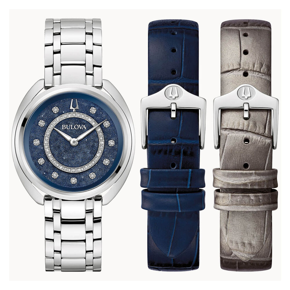 Bulova Duality 34mm Blue Diamond Dot Dial Strap Box Set Watch