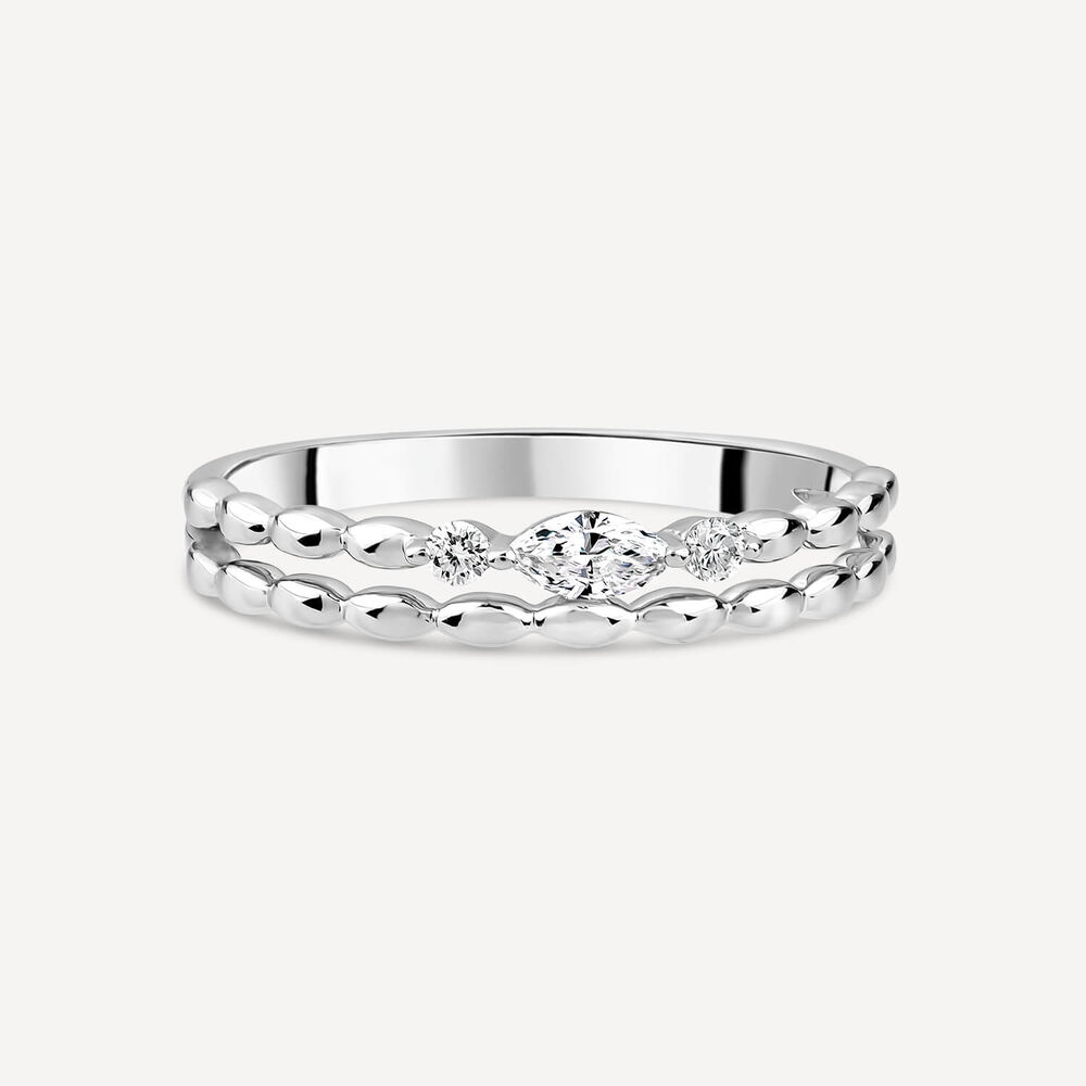 Born Kissed with Diamonds 9ct White Gold Lab 0.12ct Marquise Diamond Bead Double Band Ring image number 2