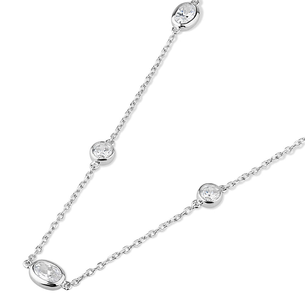 Sterling Silver Cubic Zirconia Round & Oval Necklet image number 1