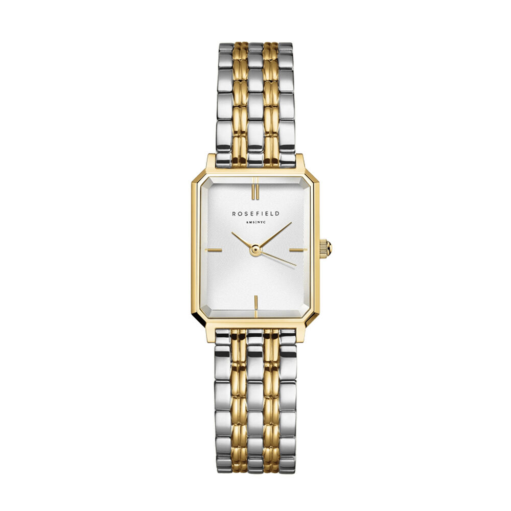 Rosefield Octagon Duotone 23x29mm White Dial 23k Gold Plated Steel Bracelet Watch
