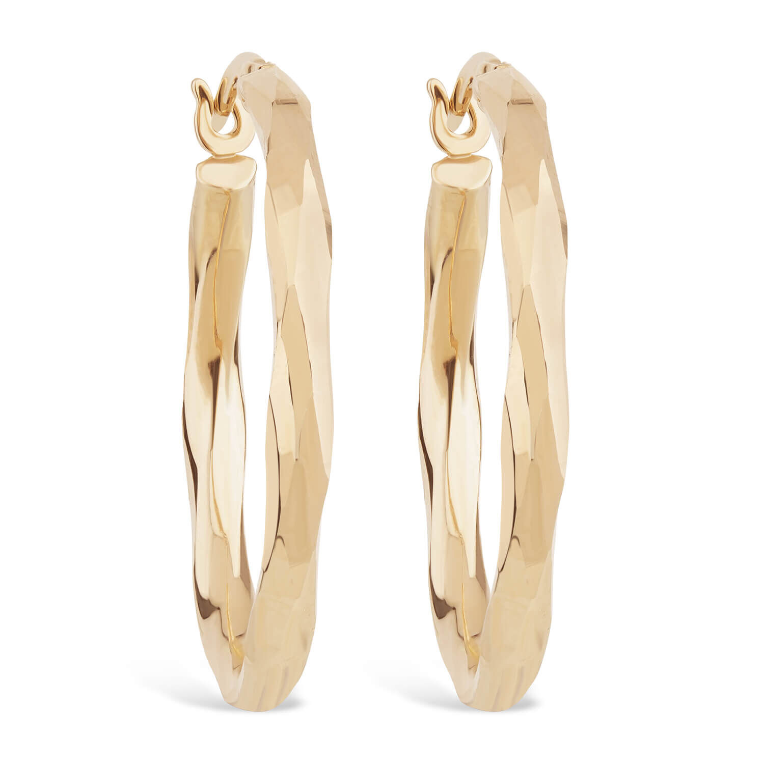 thumbnail image 2 of 9ct Yellow Gold Diamond Cut Creole Hoop Earrings – UK Hallmarked, Hinged Closure, Oval 2 of 4
