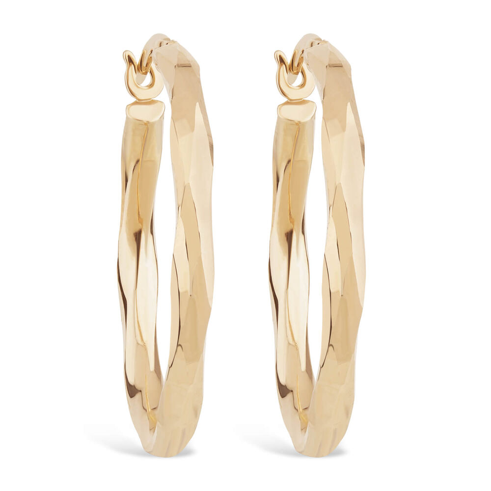9ct Yellow Gold Diamond Cut Creole Hoop Earrings image number 0