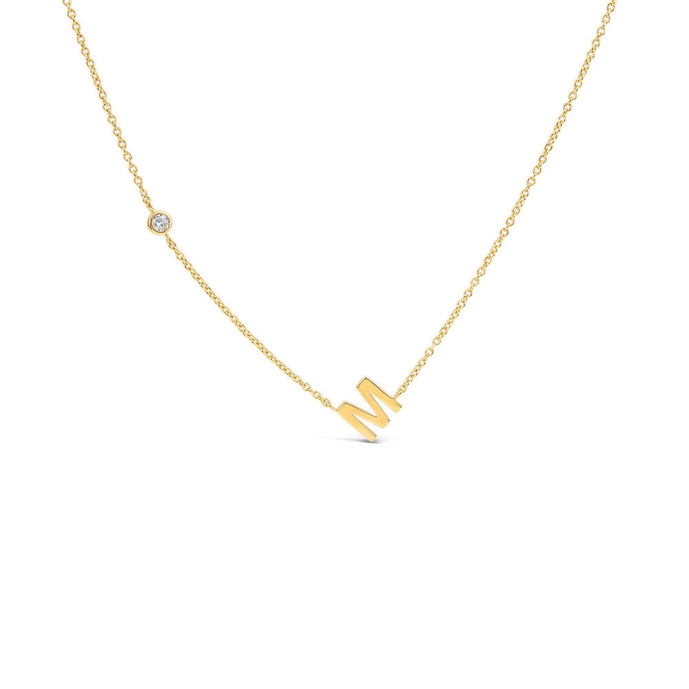 Sterling Silver Yellow Gold Plated 0.06ct Lab Grown Diamond Initial M Necklet