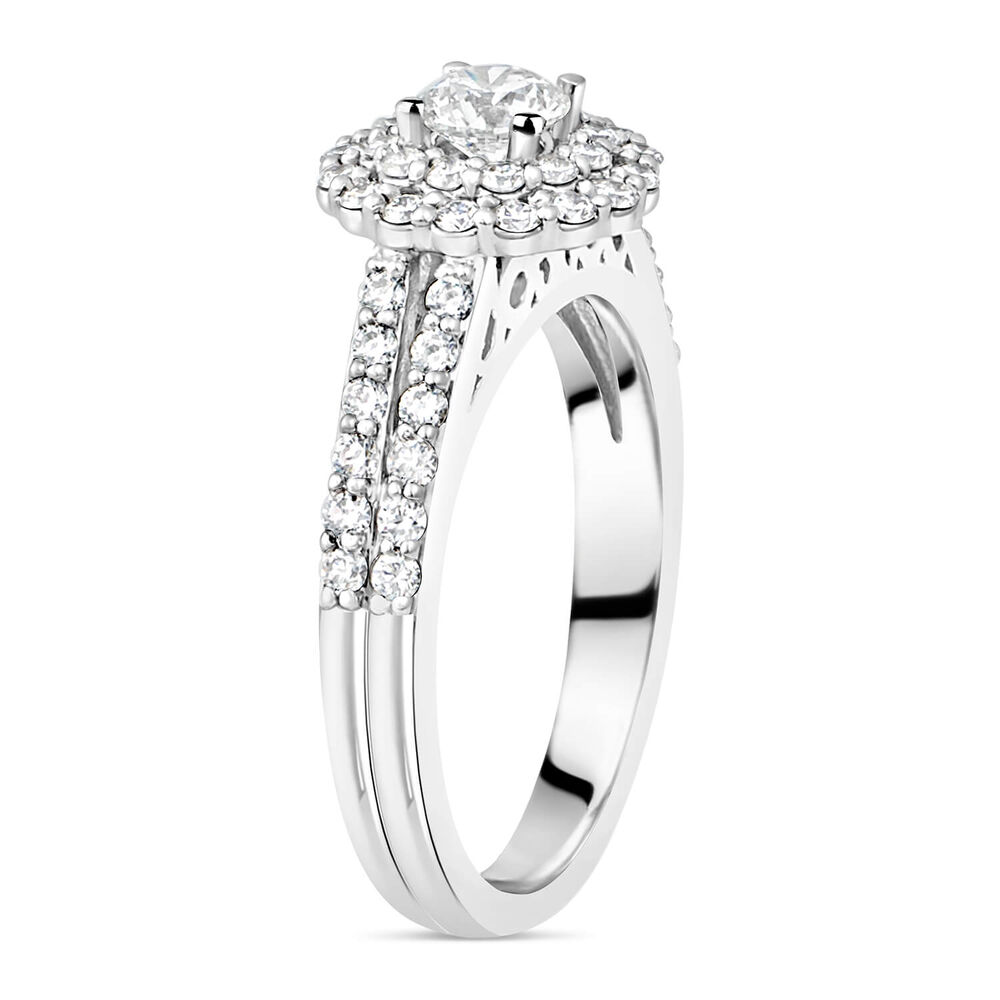 Ladies 18ct White Gold and Diamond Halo Engagement Ring image number 3