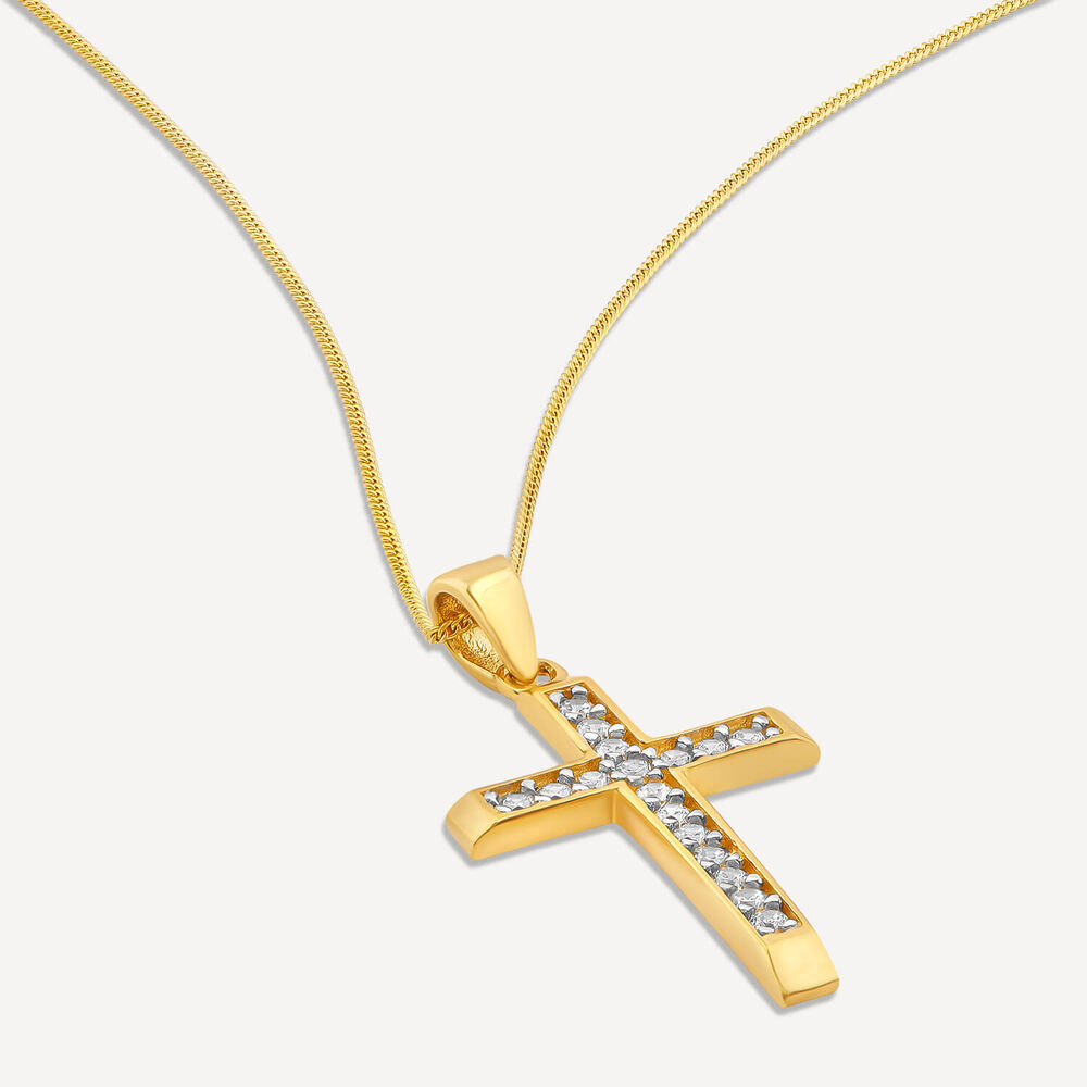 9ct Yellow Gold Cubic Zirconia Channel Set Cross Pendant image number 3