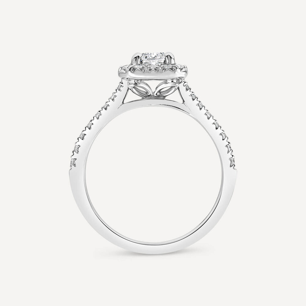 Born Platinum Lab Grown 1.40ct Emerald Cut Diamond Halo & Sides Ring image number 3