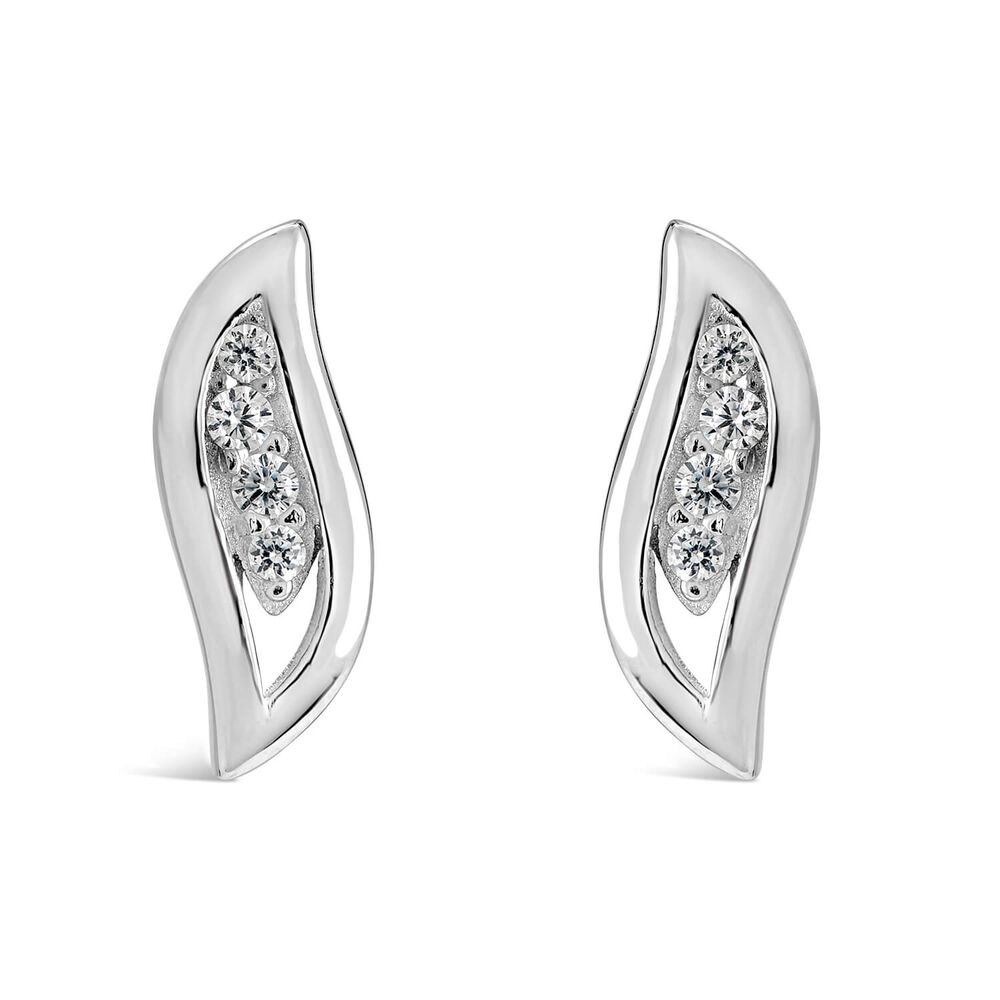 Sterling Silver Pave Cubic Zirconia Open Teardrop Stud Earrings image number 0