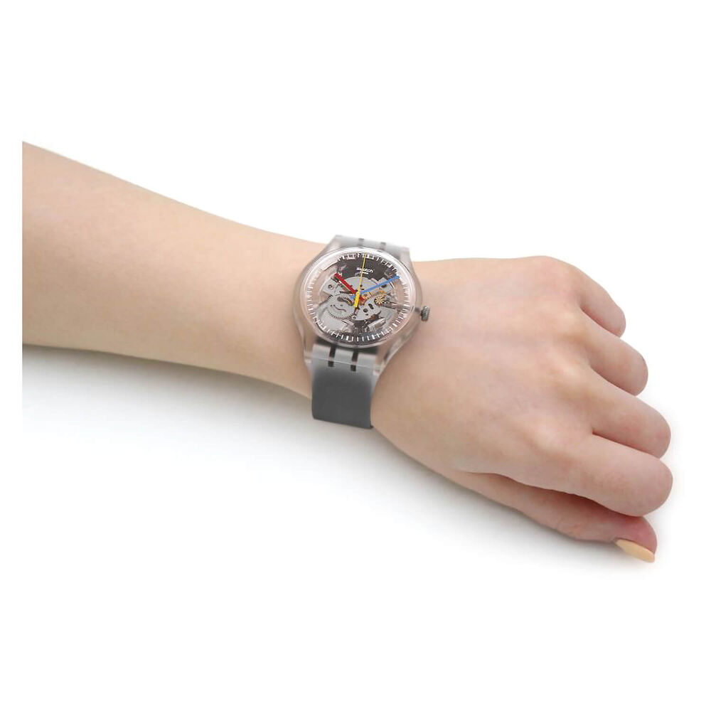 Swatch Clearly Black Striped 41mm Transparent Strap Watch image number 2
