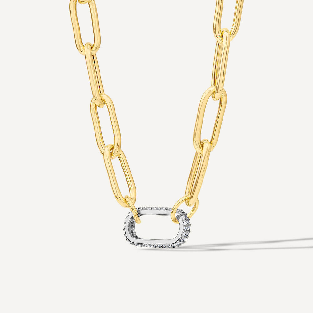 Silver & Yellow Gold Plated Single Cubic Zirconia Set Centre Link Necklet image number 1