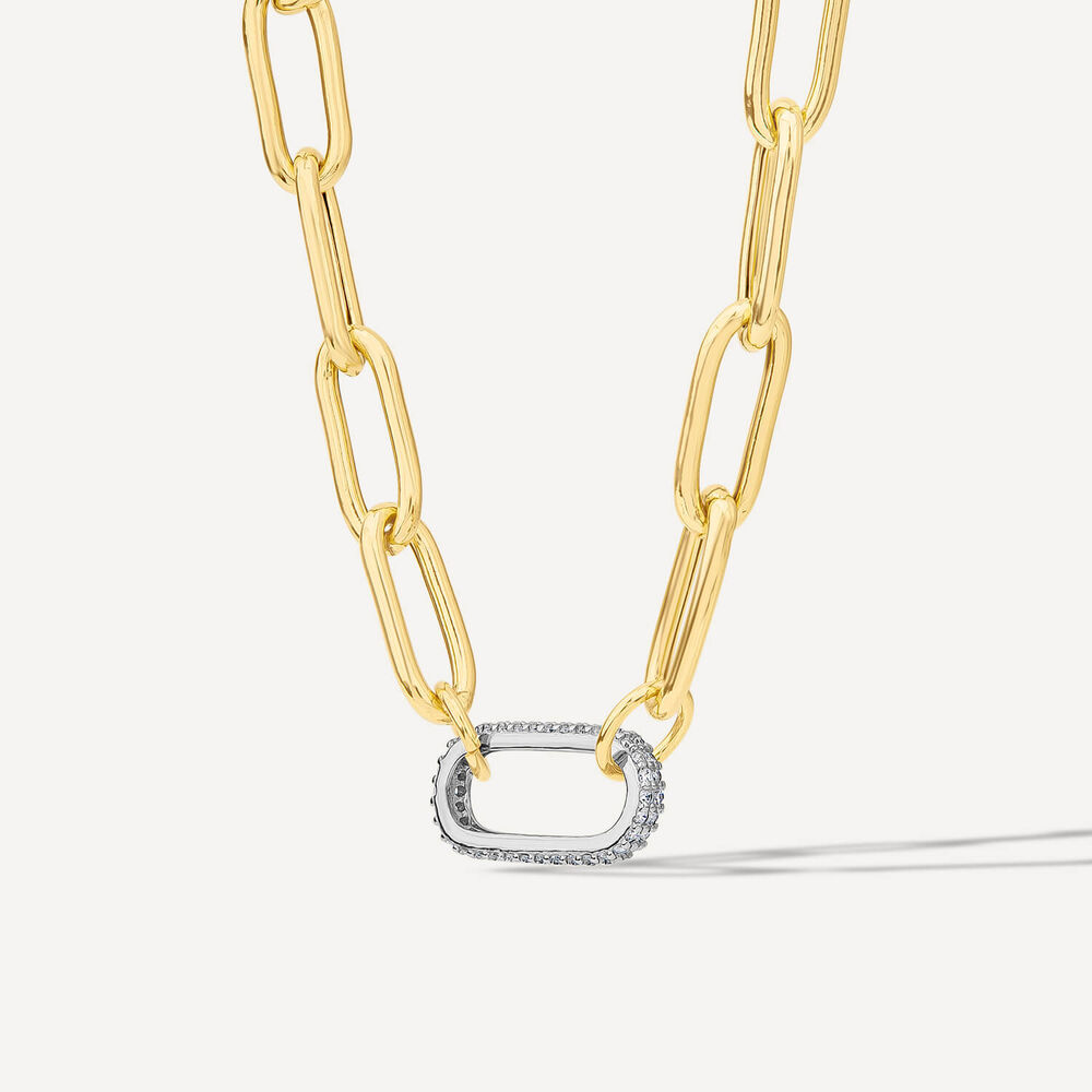 Silver & Yellow Gold Plated Single Cubic Zirconia Set Centre Link Necklet image number 1
