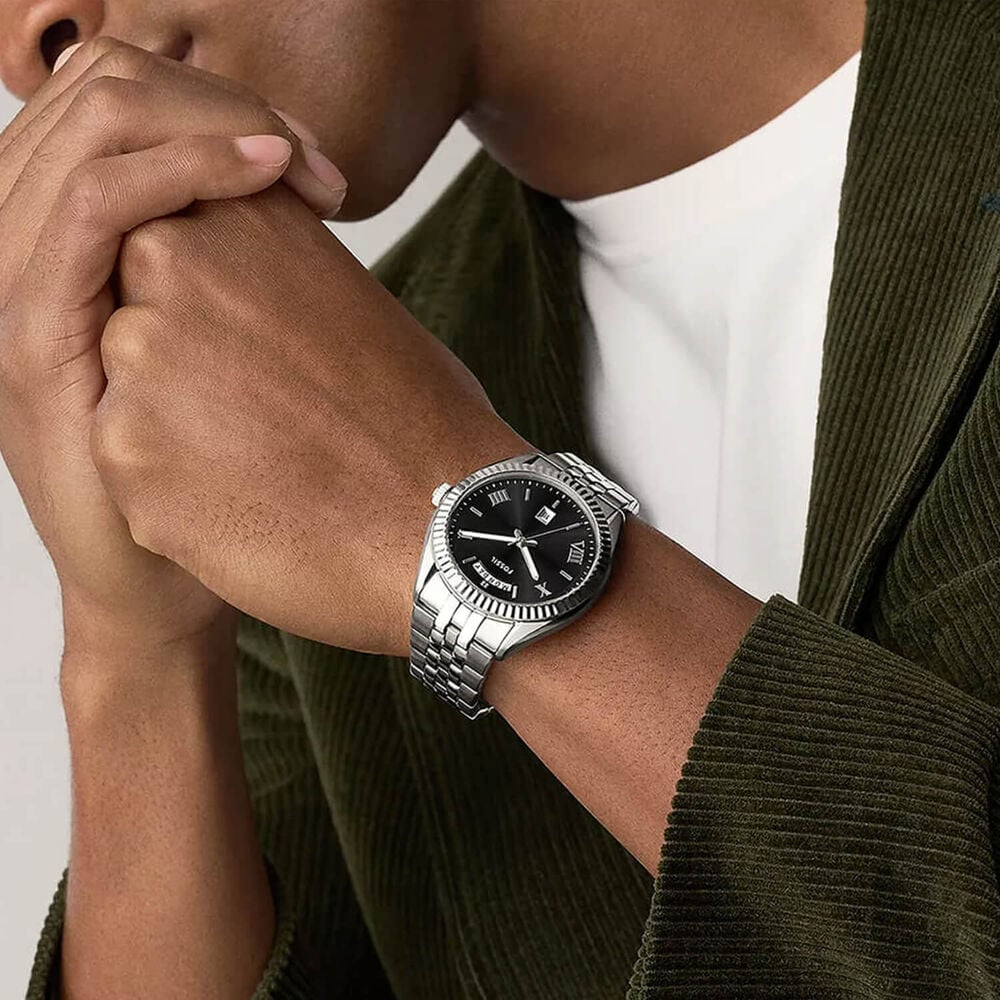 Fossil Campbell 42mm Black Dial Stainless Steel Bracelet Watch image number 4