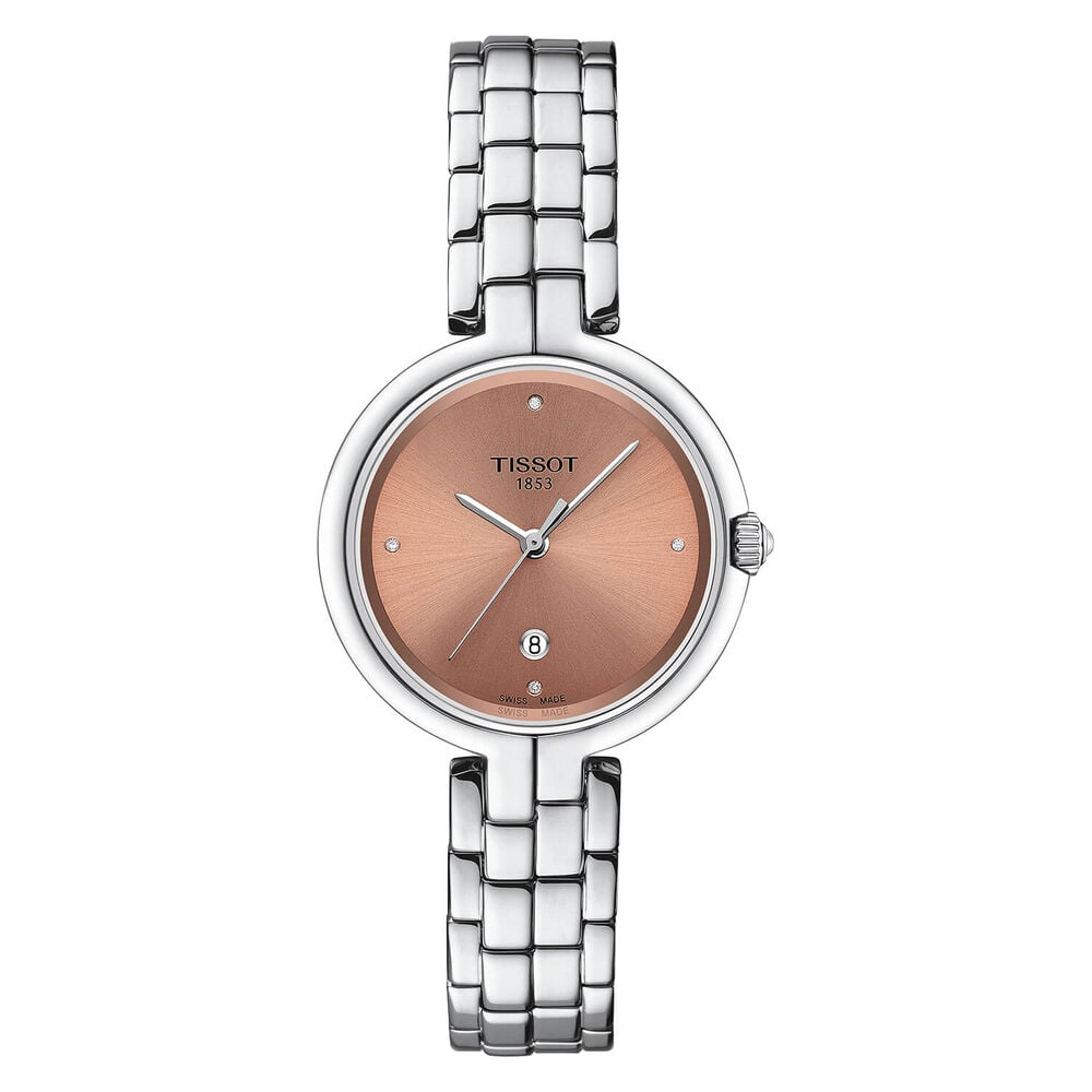 Tissot Flamingo 30mm Pink Dial Diamond Dots Steel Bracelet Watch image number 0