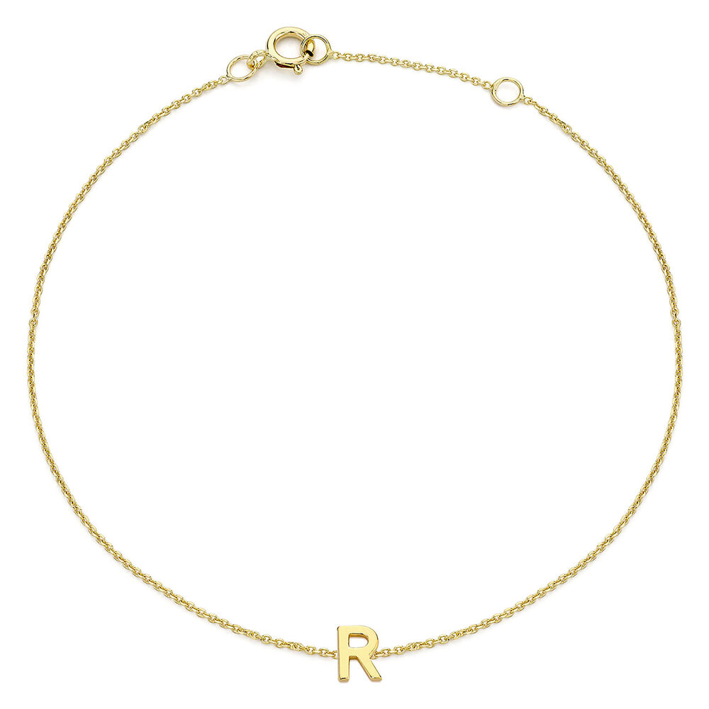 9 Carat Yellow Gold Petite Initial R Bracelet