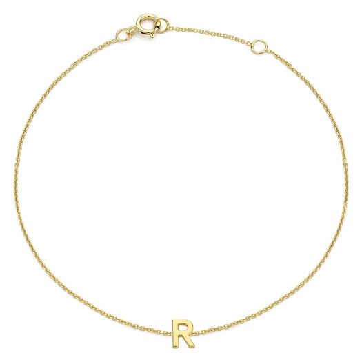 9 Carat Yellow Gold Petite Initial R Bracelet