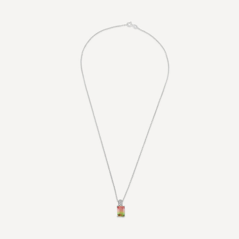 Sterling Silver Octagon Watermelon Cubic Zirconia Pendant image number 2